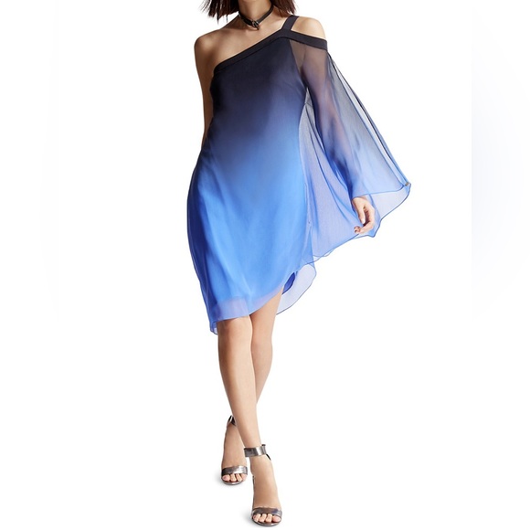 Halston Heritage Dresses & Skirts - Halston Heritage Blue Ombré Chiffon Dress One Shoulder Size 8 $395